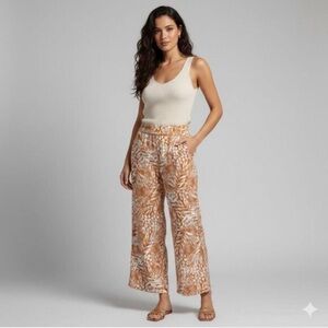 Christian Siriano NEW wide leg linen pants pull on trousers summer print size L